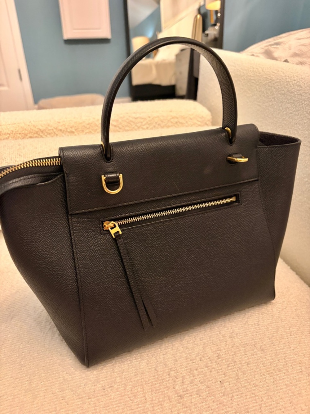 Celine Micro Belt Bag Blk Leather Satchel with Top Handle - Picture 2 of 11